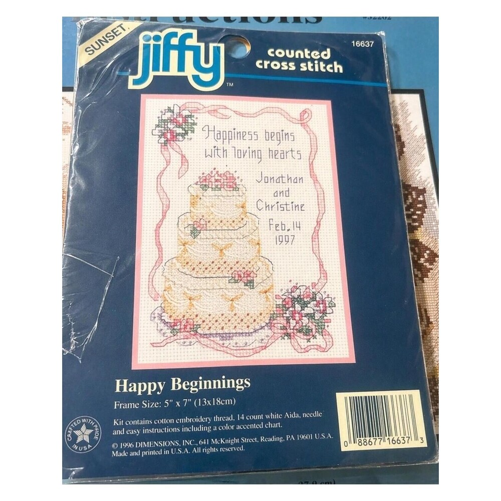 VTG Sunset Jiffy Cross Stitch Kit 16637 Happy Beginnings 1996 Wedding Marriage